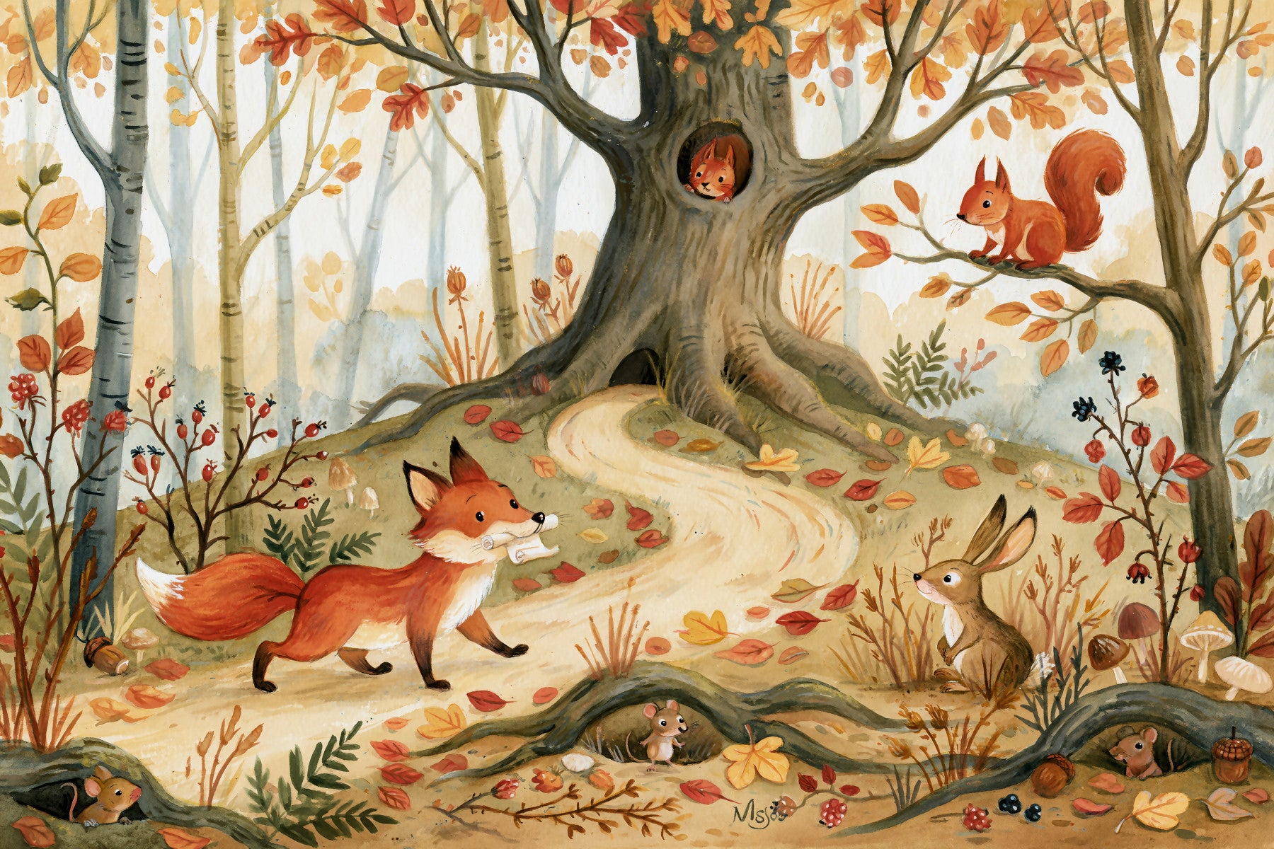 Fox and Woodland Friends Meadow Scene Wall Mural