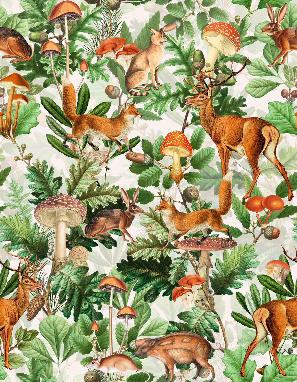 Rustic Forest Creatures and Fungi Tapestry Wallpaper⁠ in your room