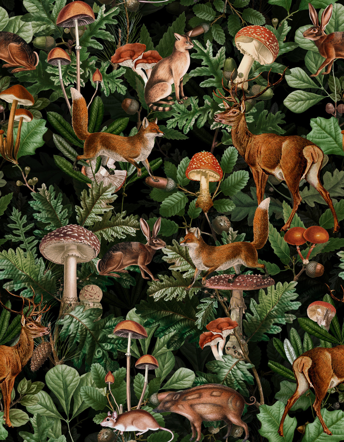 Enchanted Woodland Wildlife Forest Scene Wallpaper⁠ in your room
