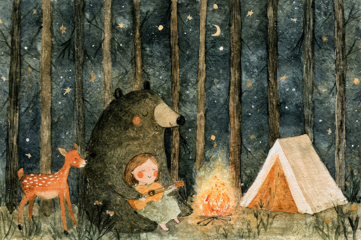 Midnight Forest Campfire Friends Wall Mural in your room