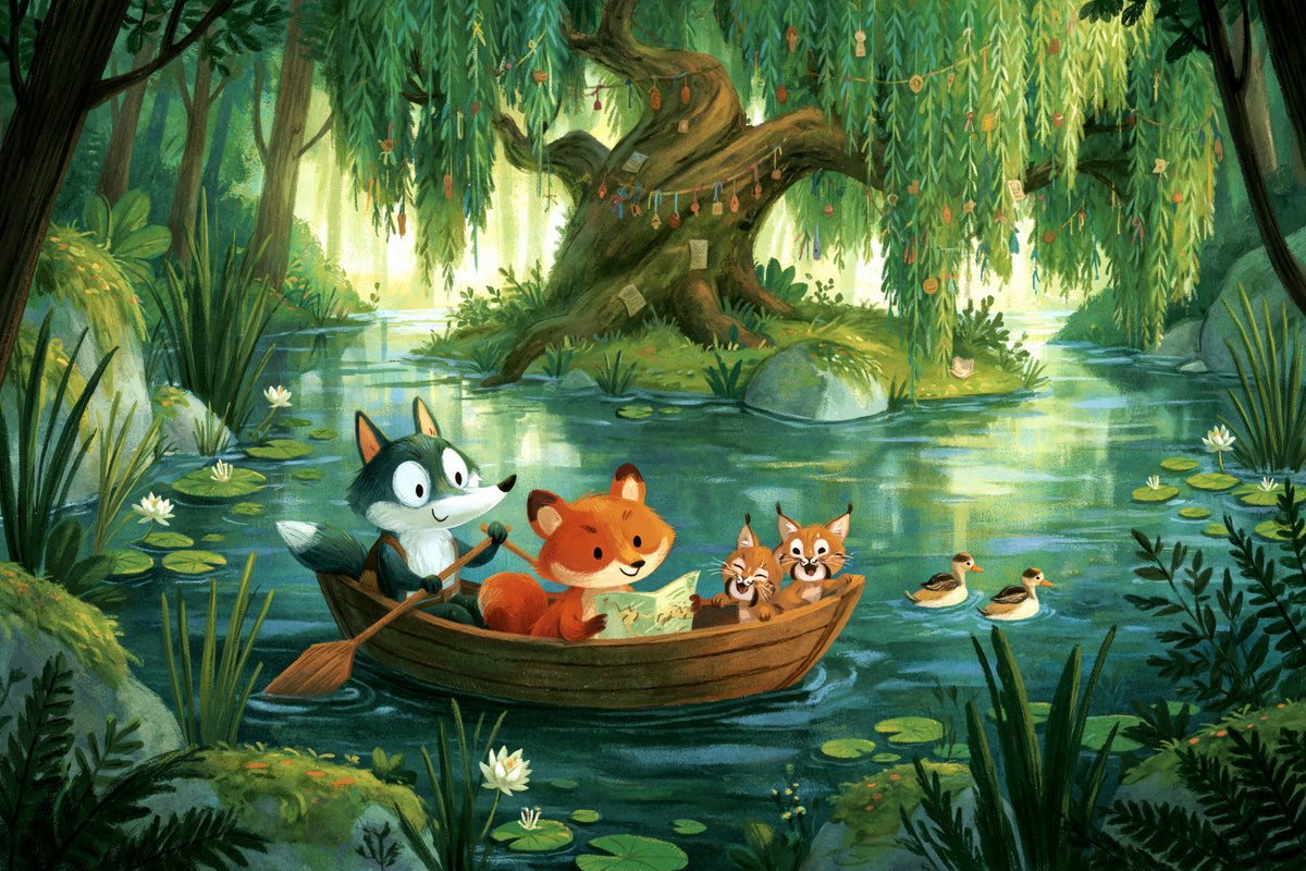 Woodland River Boat Adventure Wall Mural in your room
