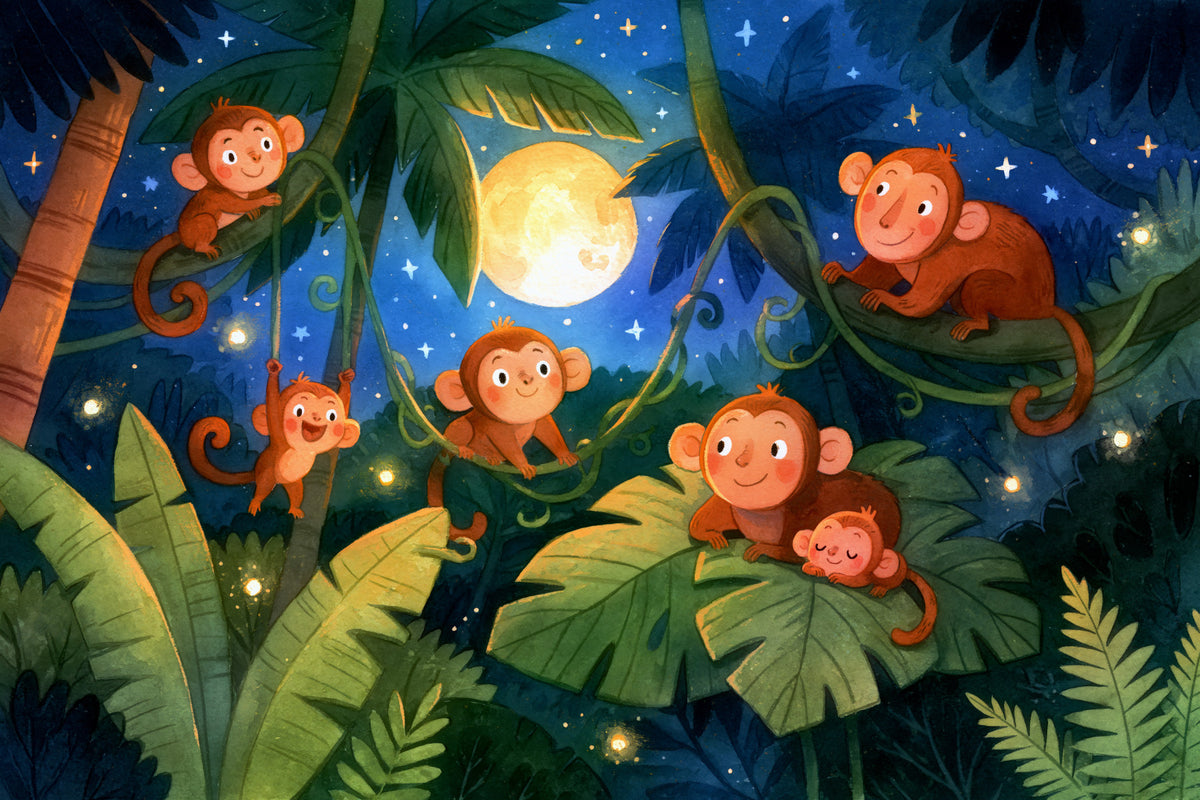 Starlit Jungle Monkey Paradise Wall Mural in your room — zoomed