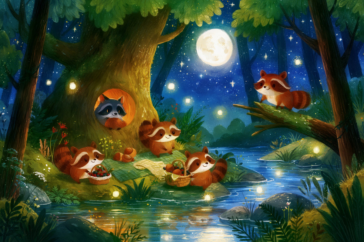 Woodland Nighttime Gathering Mural Wall Mural in your room