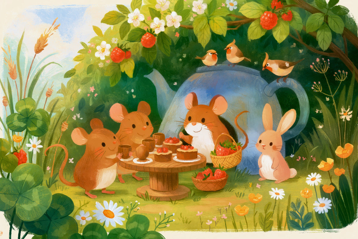 Woodland Mouse Tea Party Illustration Wall Mural in your room