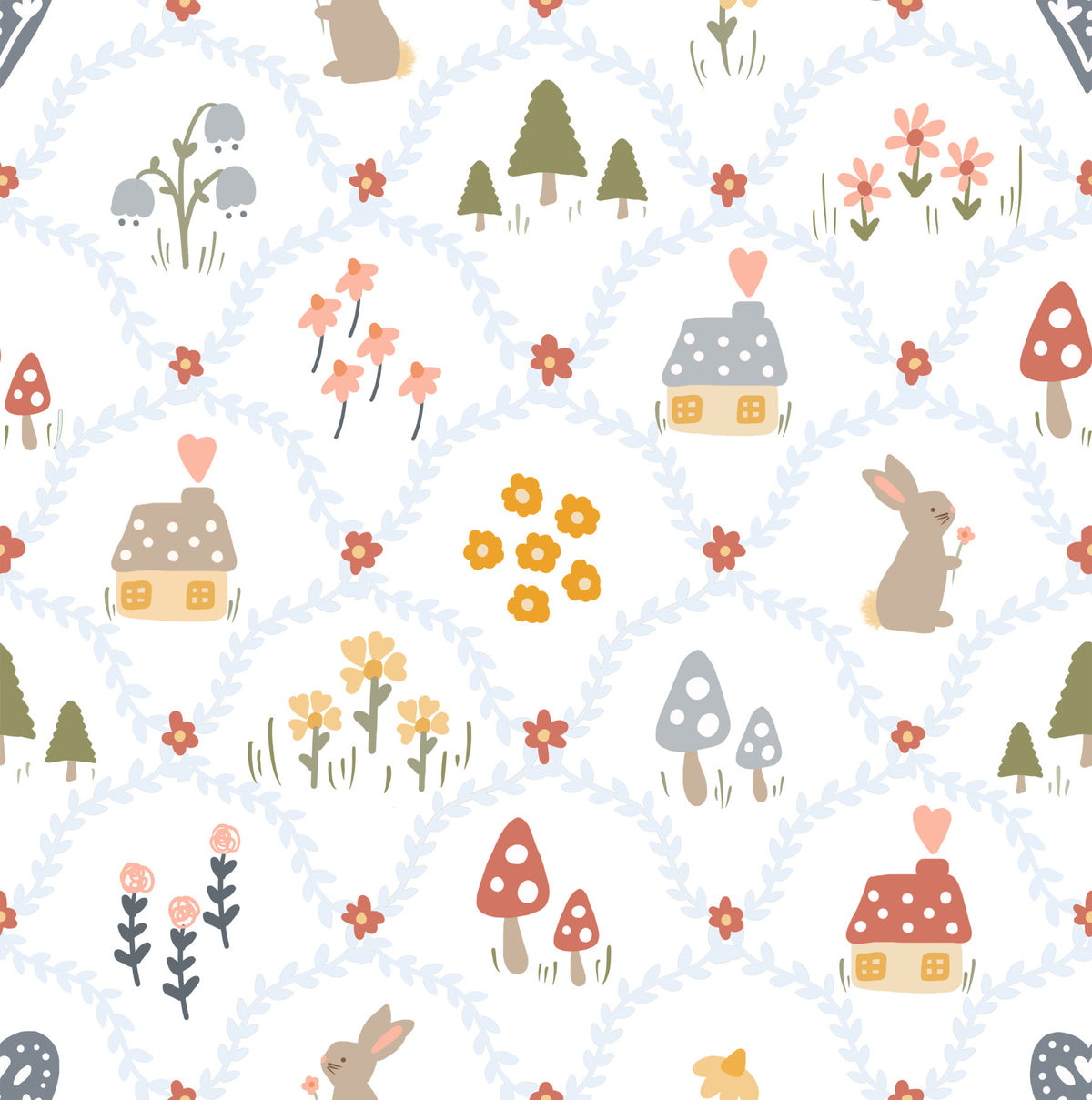 Fairytale Meadow in Blue Wallpaper⁠ in your room