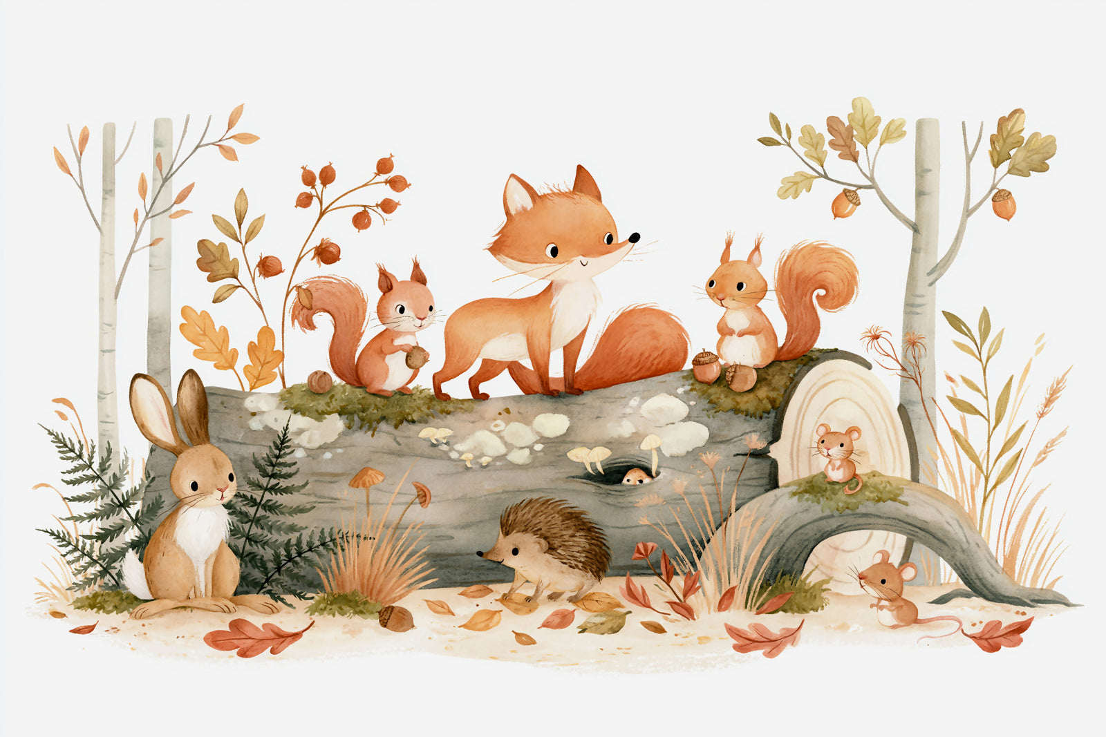 Woodland Friends in Autumn Forest Wall Mural