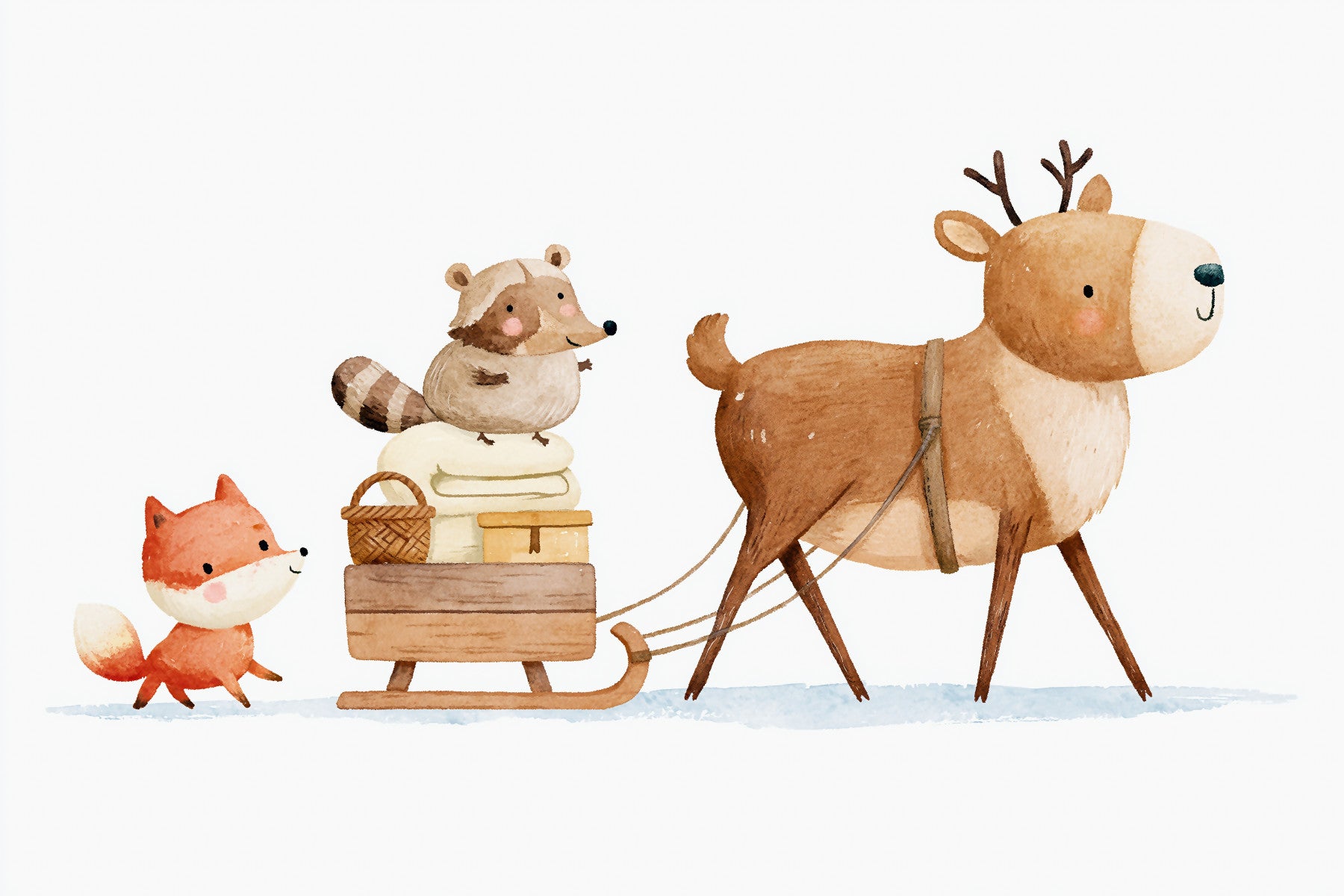 Winter Forest Friends Sleigh Ride Wall Mural in your room — zoomed