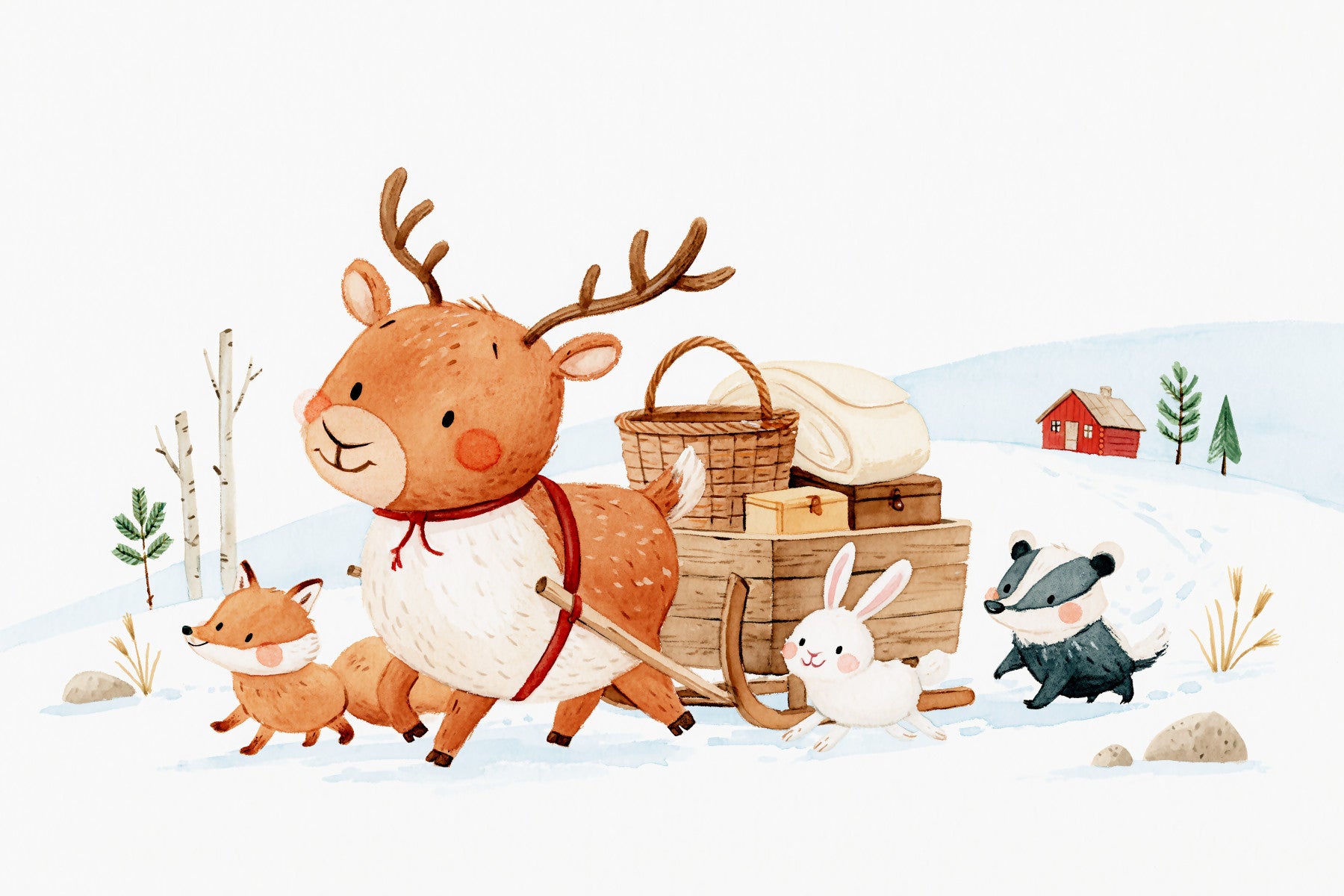 Winter Forest Friends Sleigh Ride Wall Mural