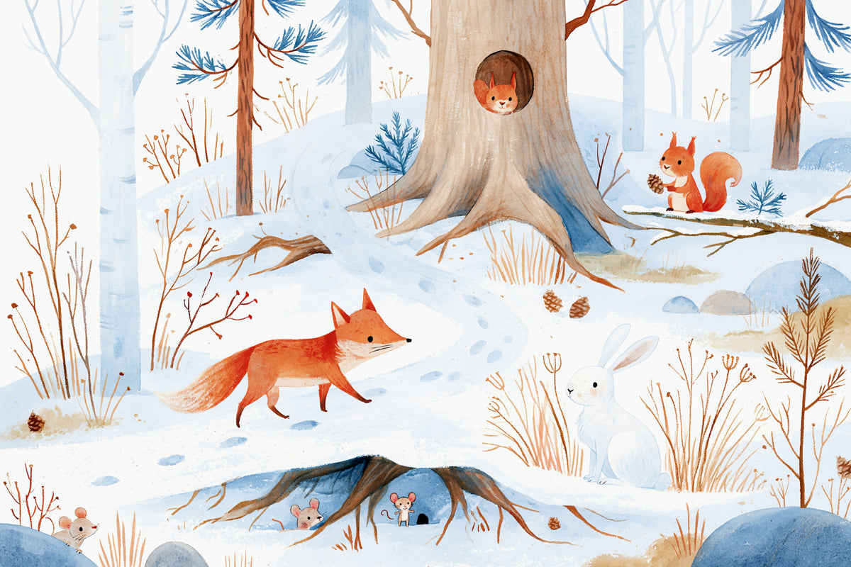 Forest Snow Day In Scandinavian Winter Landscape Wall Mural in your room — zoomed