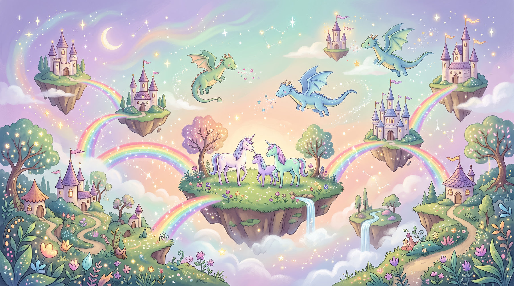 Magical Floating Islands and Mythical Friends Wall Mural