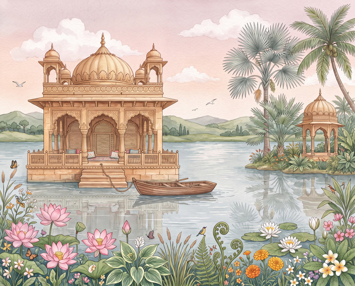 The Lotus Lake Palace Wall Mural in your room