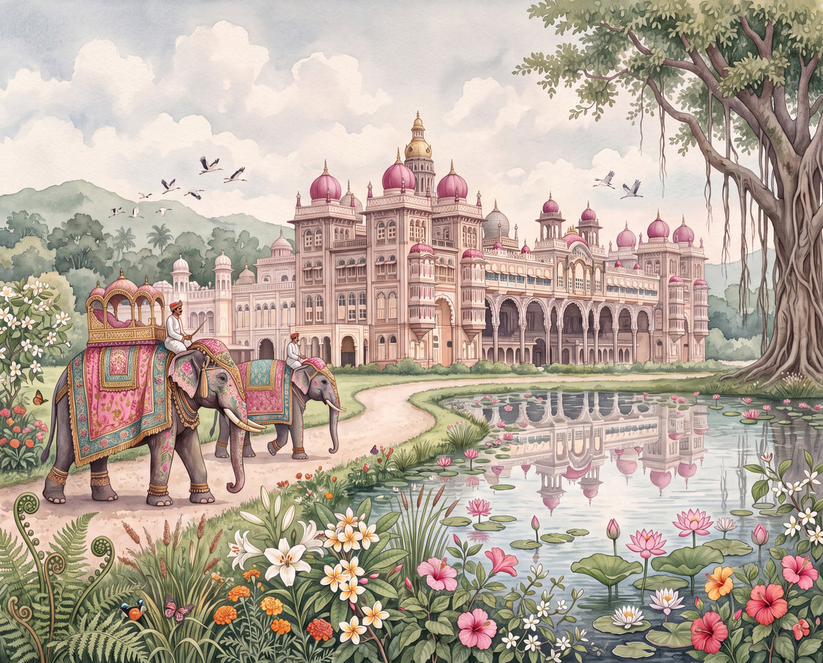 The Maharaja’s Lotus Garden Wall Mural - RJM06 in your room — zoomed