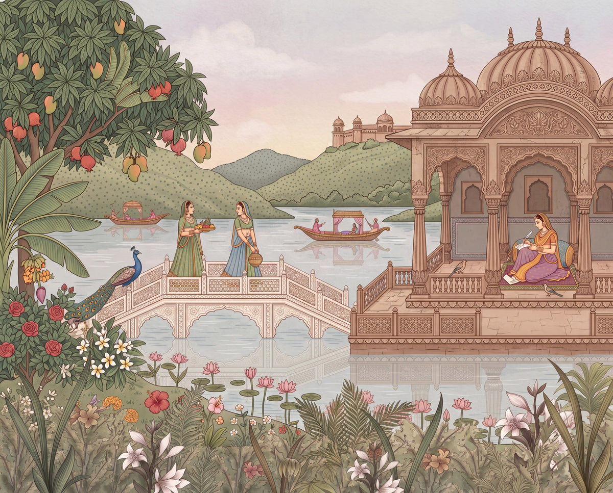 The Royal Lotus Pavilion Wall Mural in your room — zoomed