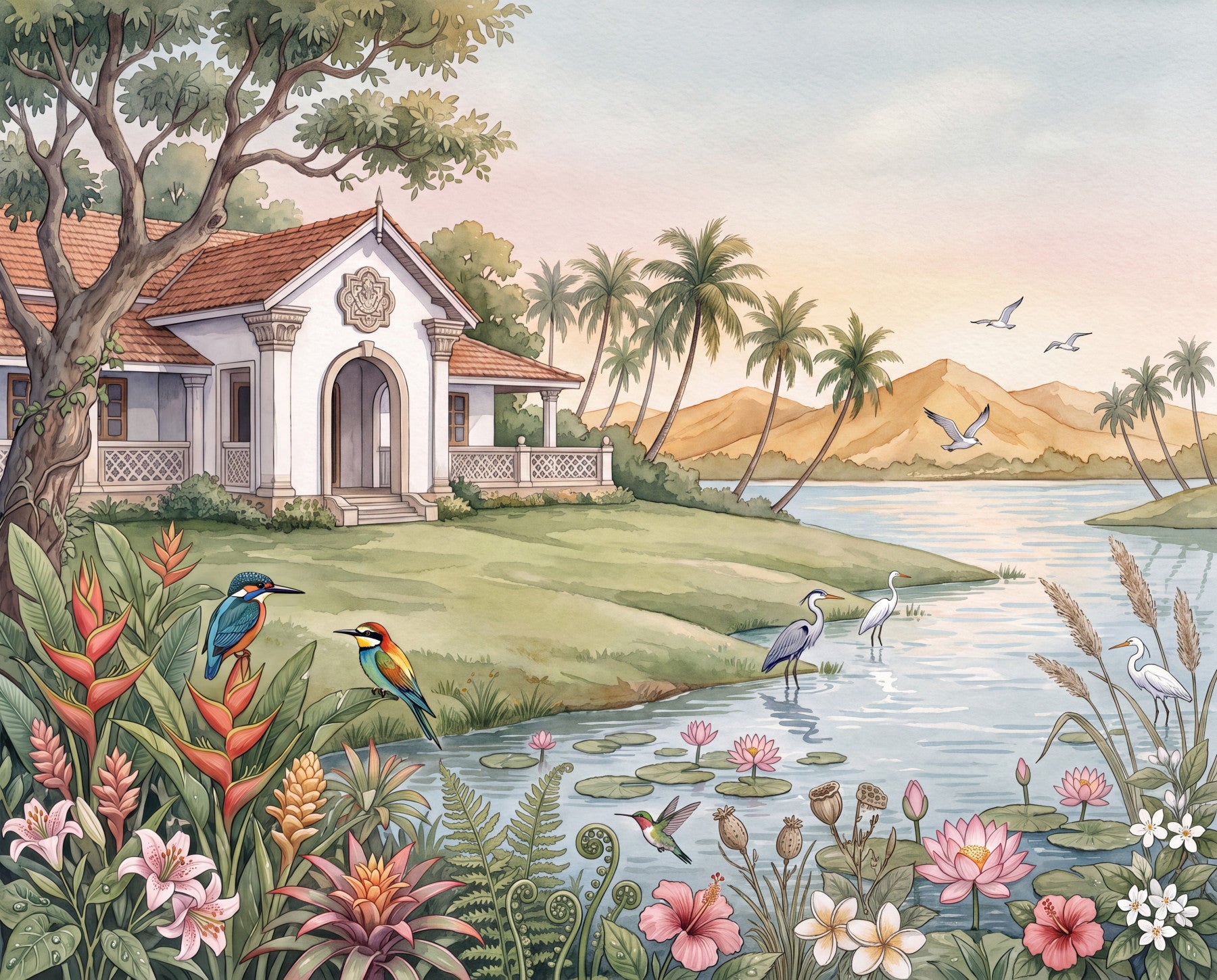 The Tropical Lake Estate Wall Mural