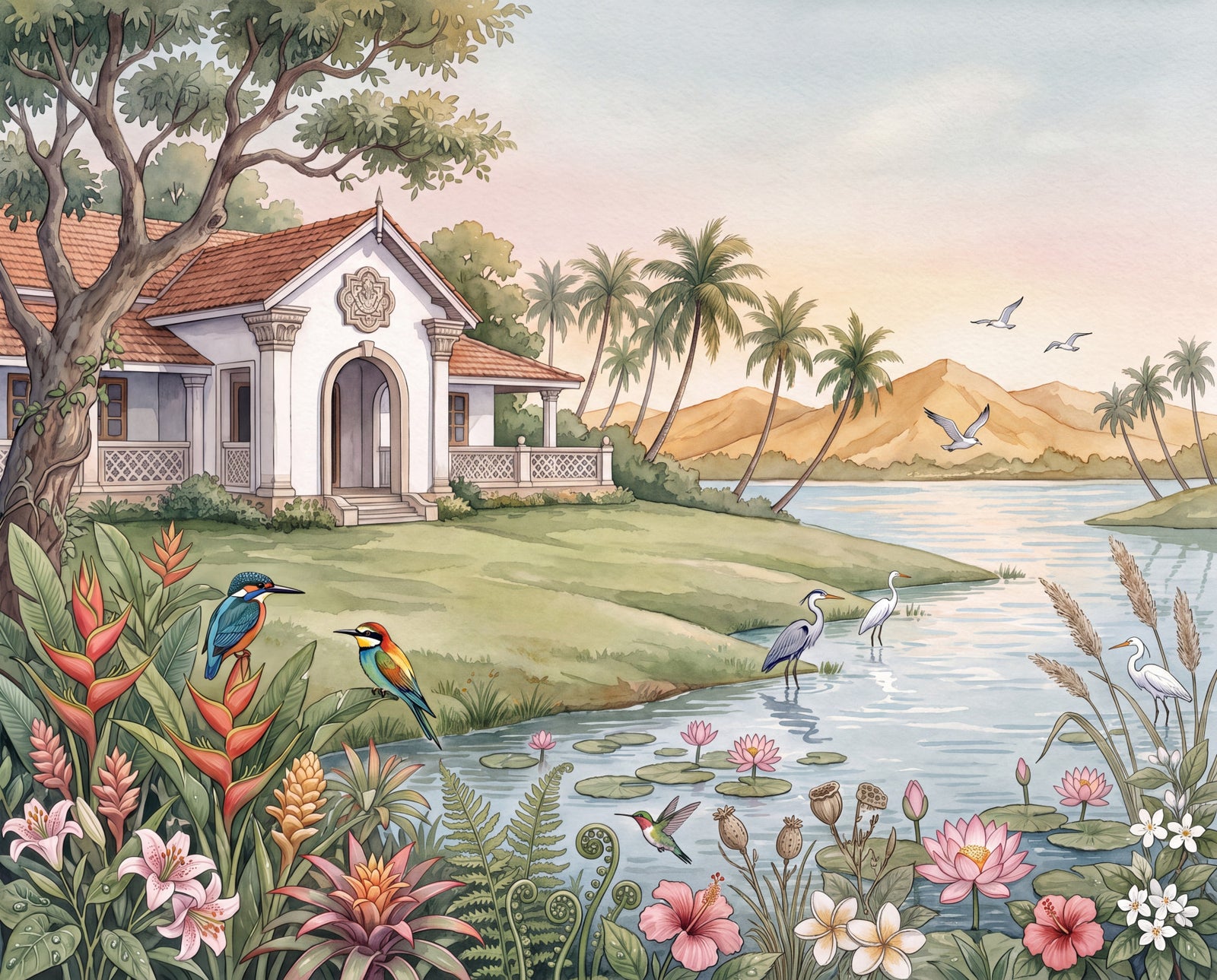 The Tropical Lake Estate Wall Mural in your room
