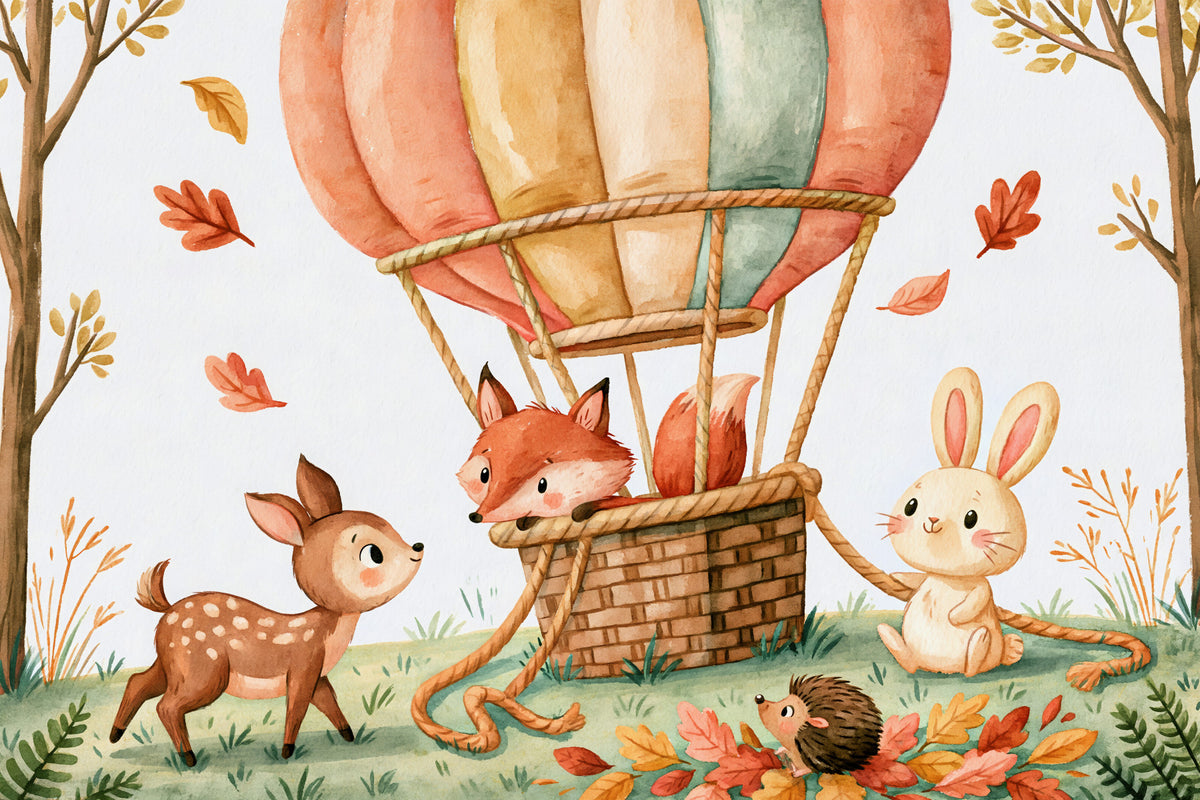 Woodland Autumn Animal Balloon Friends Wall Mural in your room