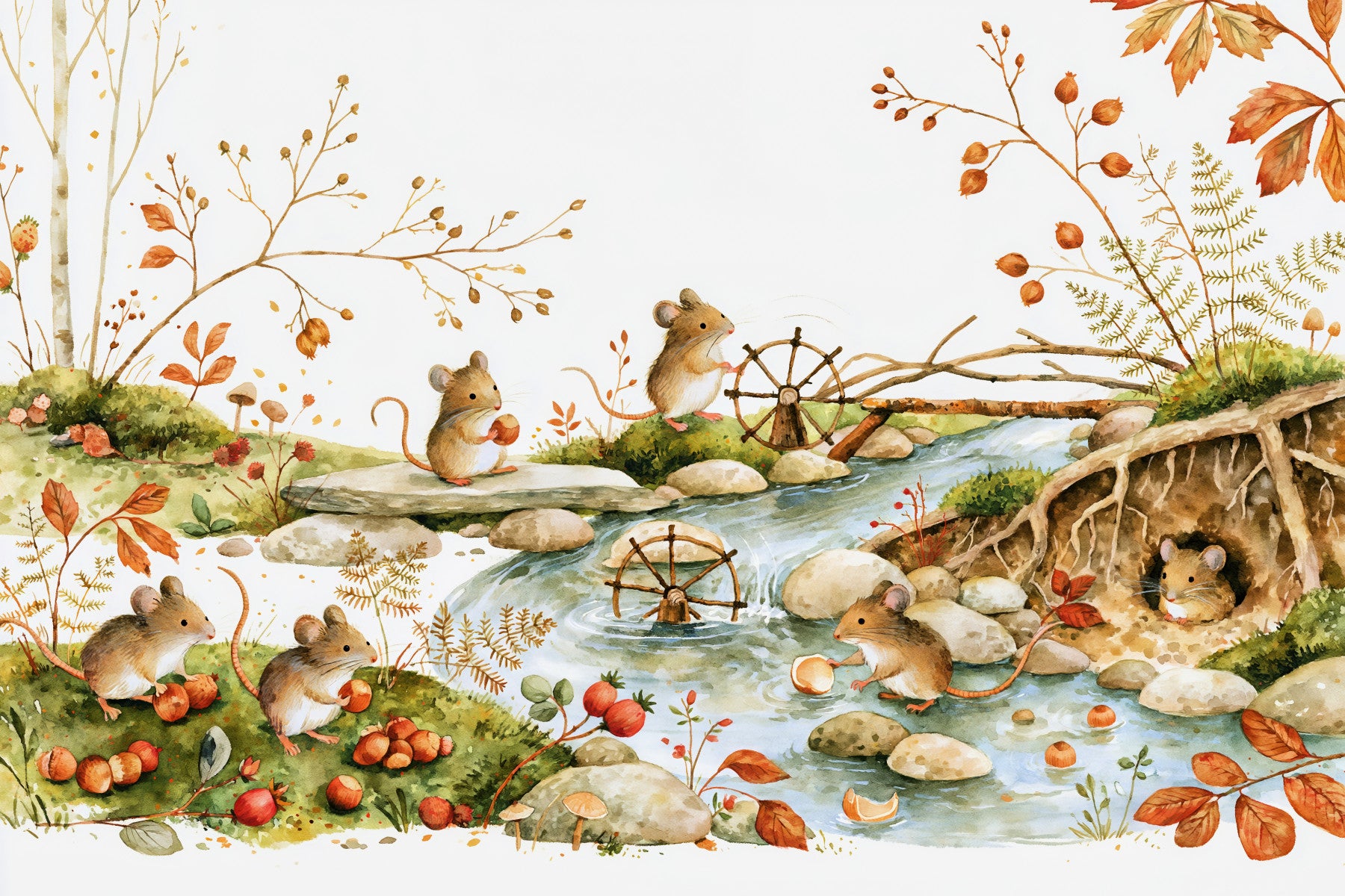 Autumnal Woodland Friends Mice Forest Adventure Wall Mural