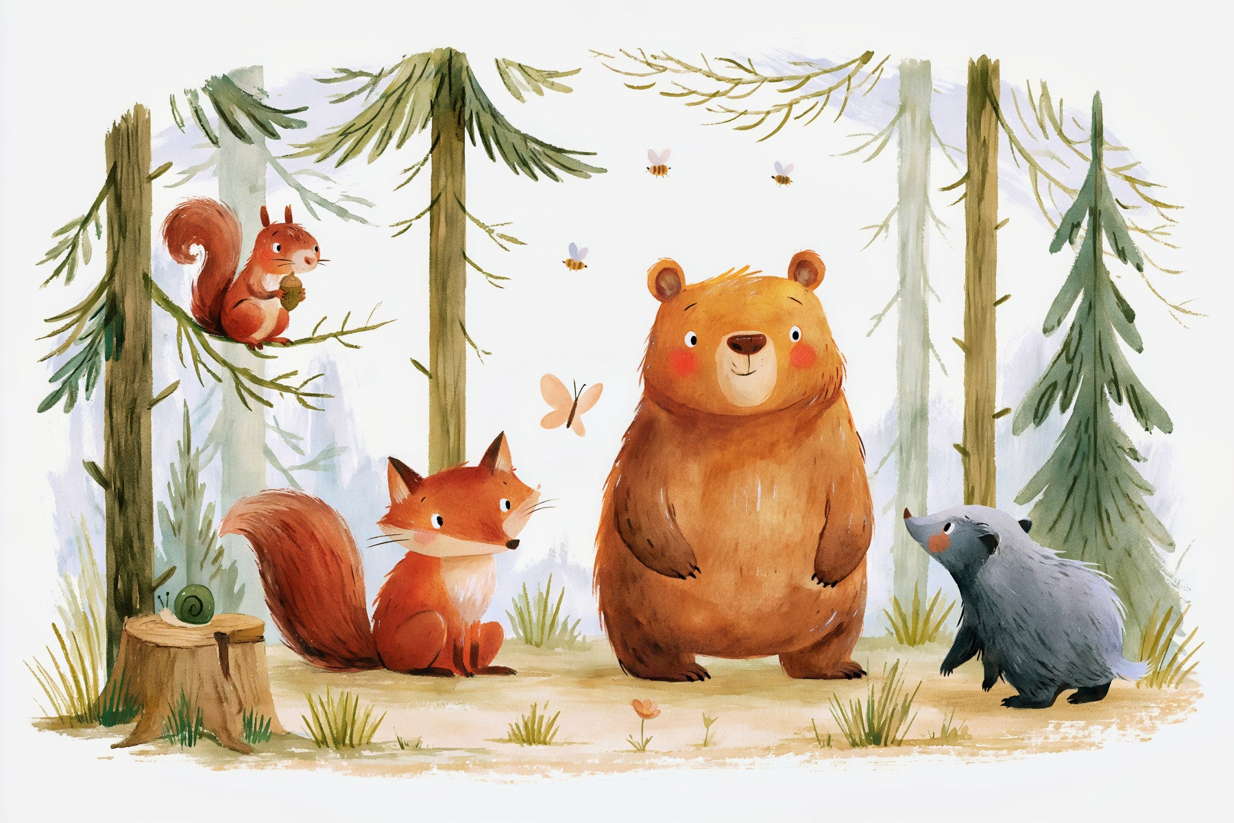 Whimsical Woodland Friends in a Autumnal Forest  Wall Mural