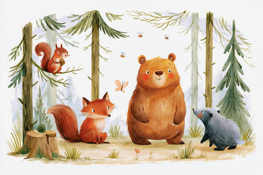 Whimsical Woodland Friends in a Autumnal Forest  Wall Mural