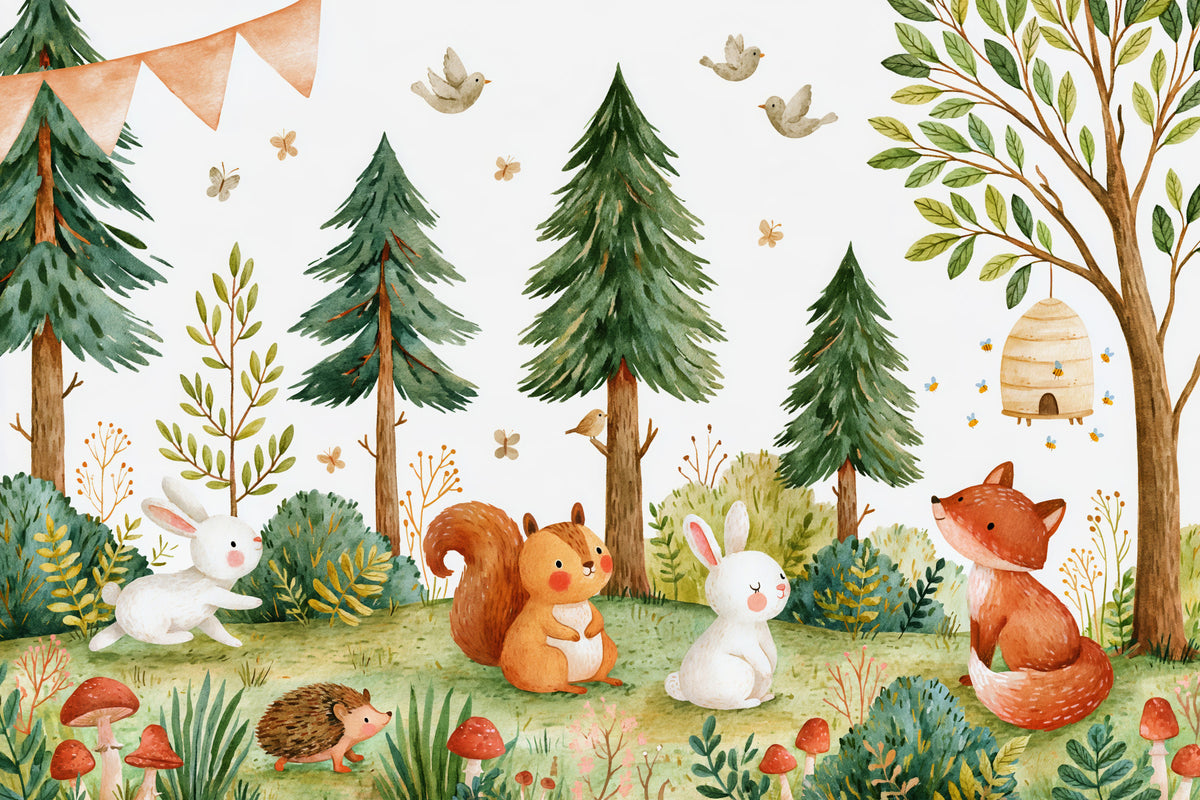 Autumnal Forest Meadow Animal Gathering Wall Mural in your room