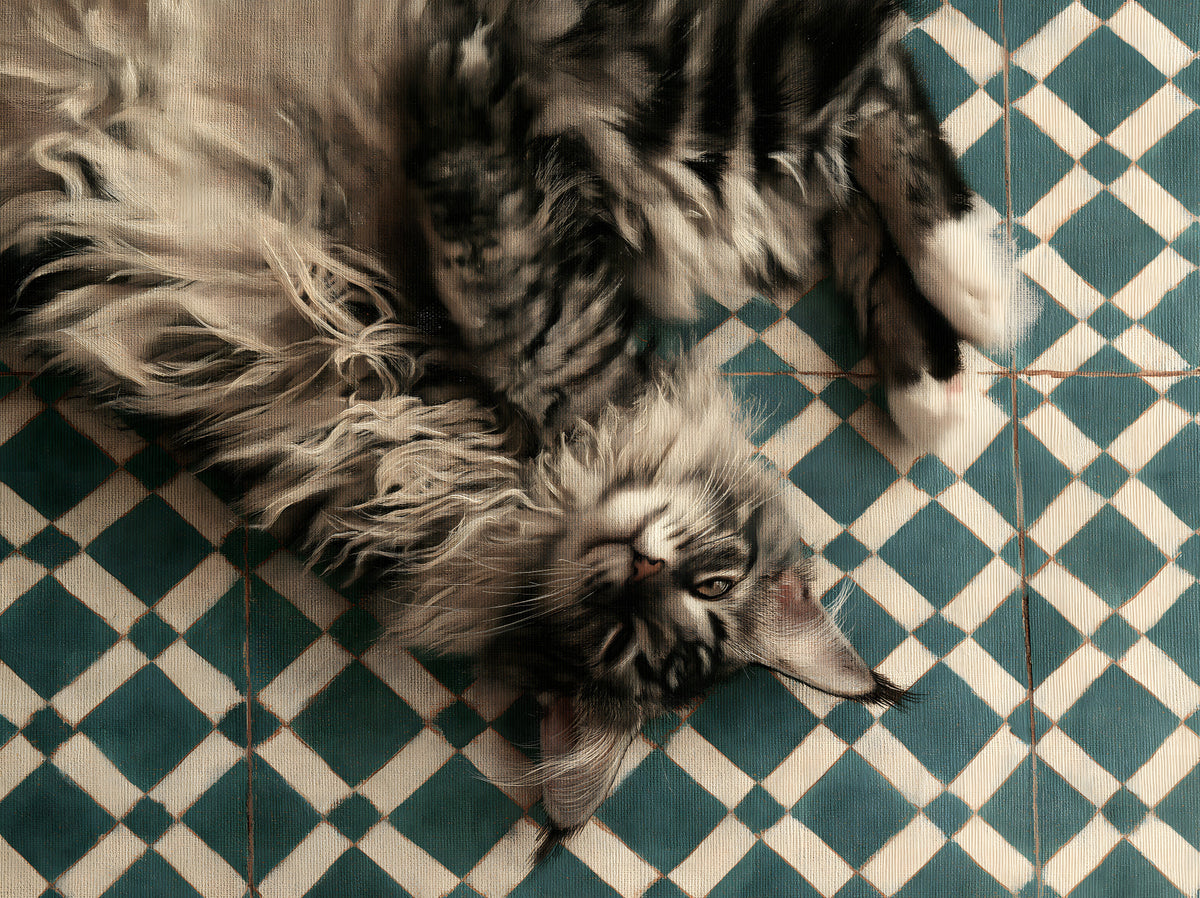 Resting Maine Coon on Geometric Tile Wall Mural in your room