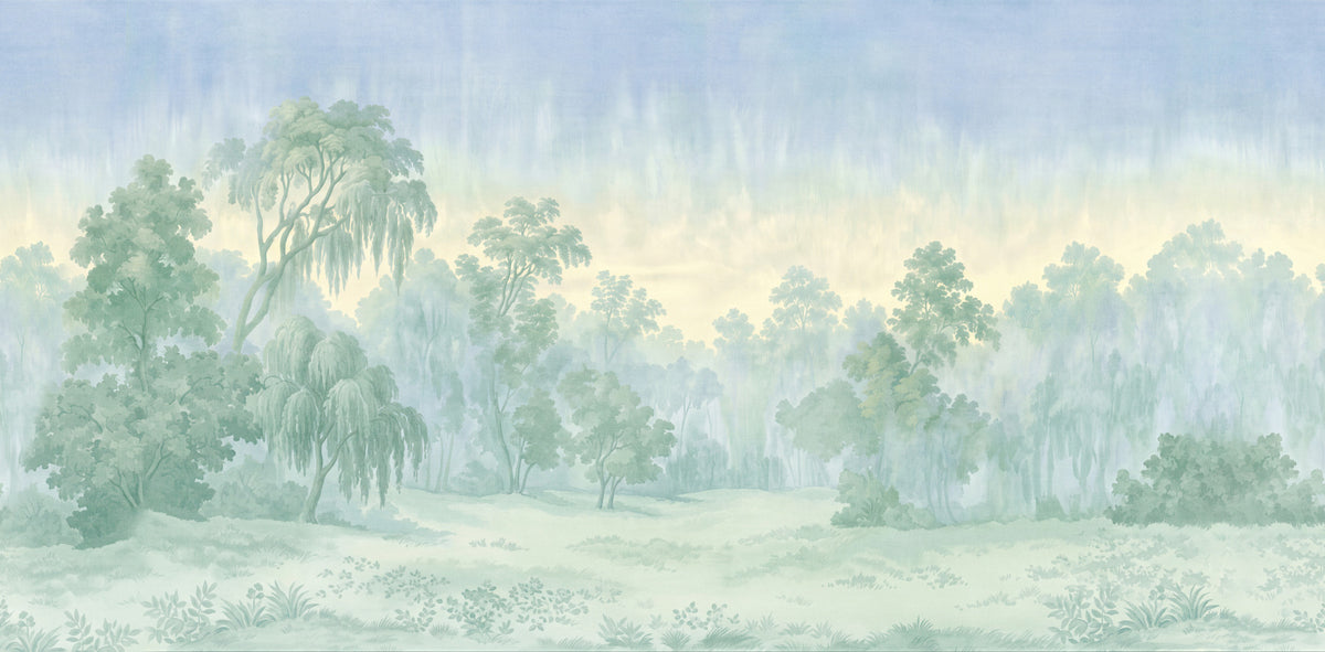 Misty Morning Forest Landscape Wall Mural in your room