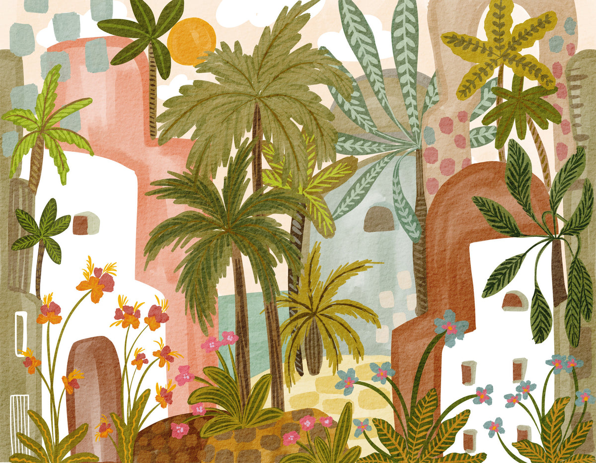 Mediterranean Palm Oasis Wall Mural in your room