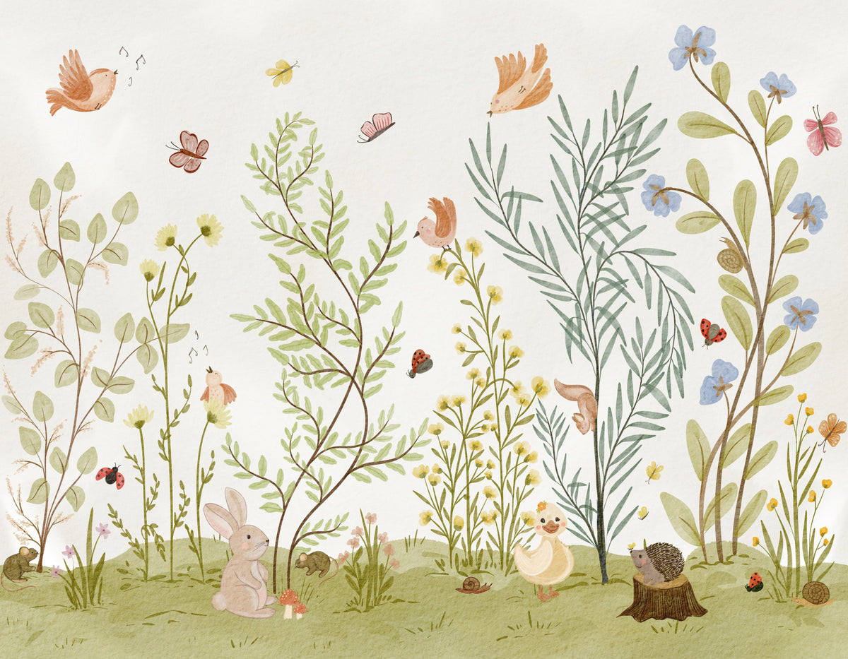 Enchanted Meadow Botanical Scene Wall Mural
