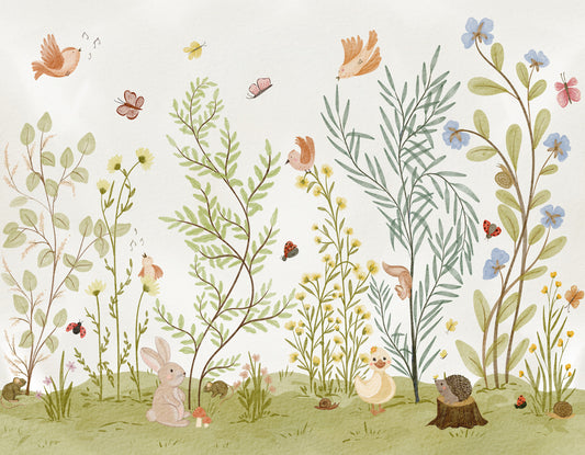 Enchanted Meadow Botanical Scene Wall Mural