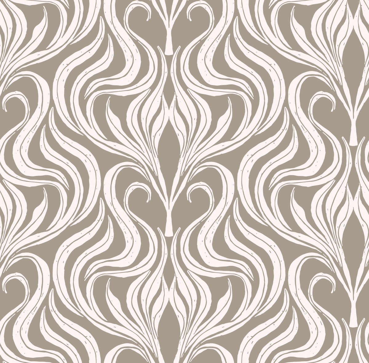 Cream and Beige Botanical Damask Wallpaper⁠