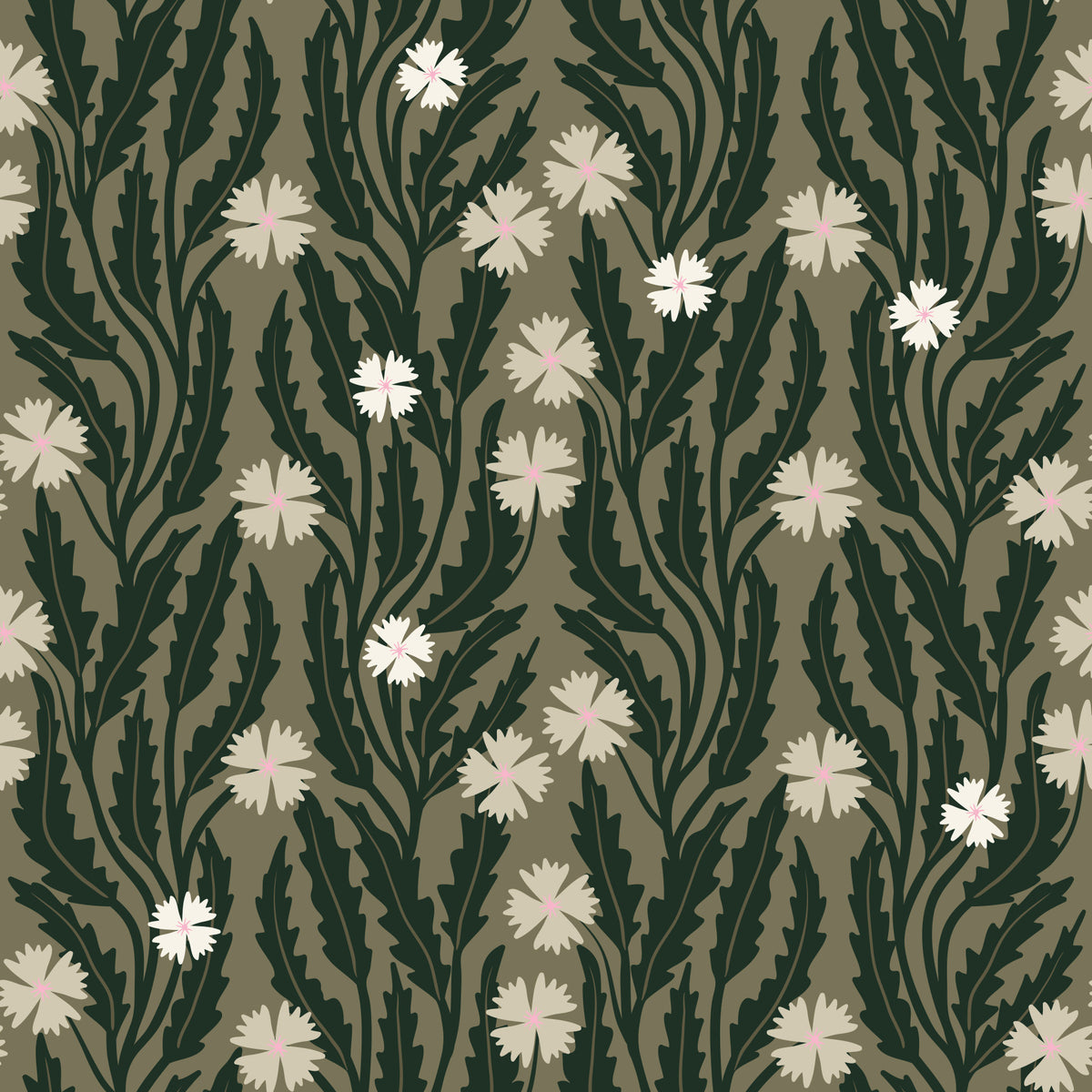 Forest Meadow Botanical Illustration Wallpaper⁠ in your room