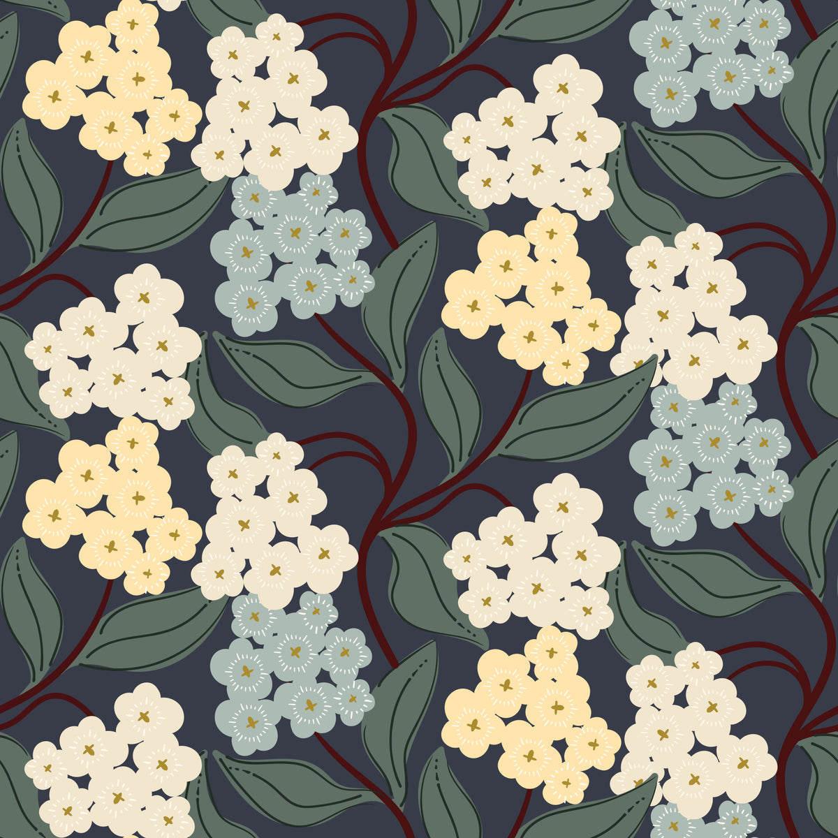 Midnight Meadow Botanical Clusters Wallpaper⁠