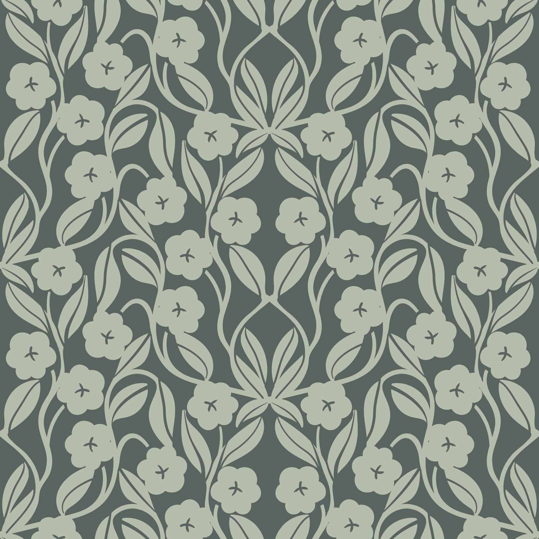 Sage Botanical Scroll Damask Wallpaper⁠