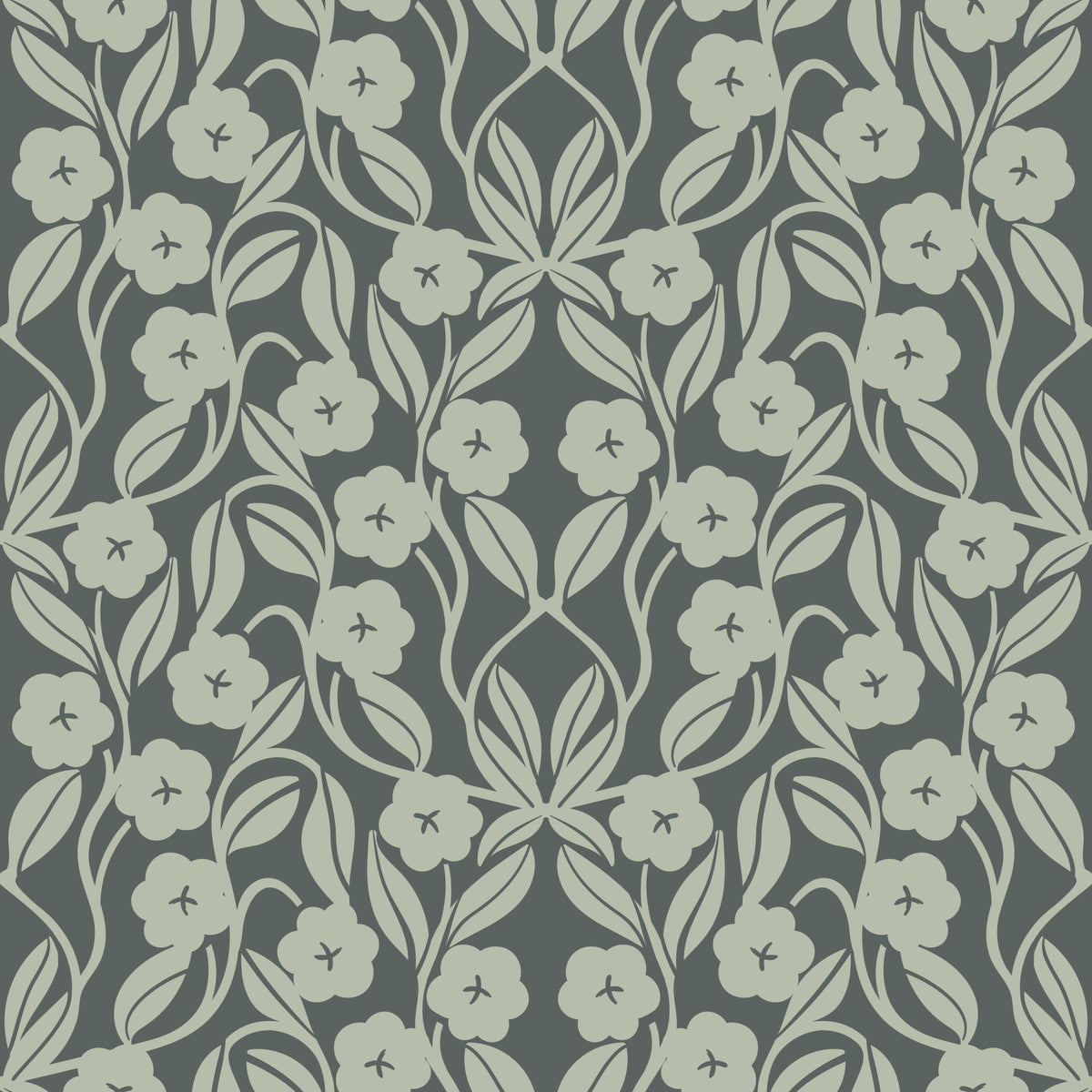 Sage Botanical Scroll Damask Wallpaper⁠ in your room