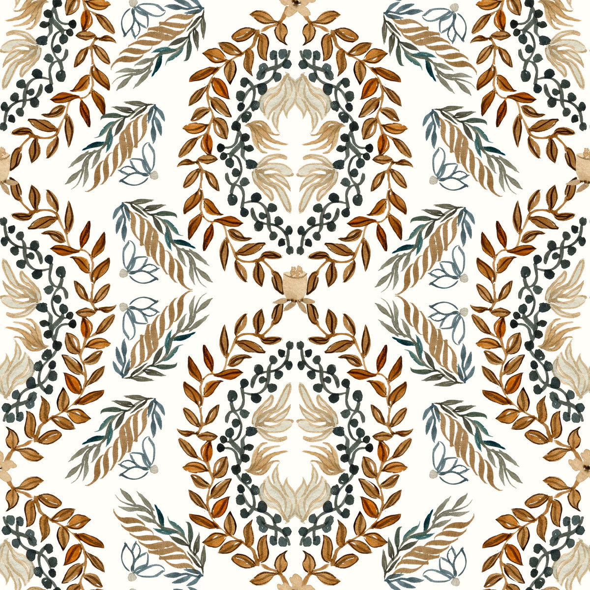 Watercolor Botanical Wreath Motif Wallpaper⁠ in your room