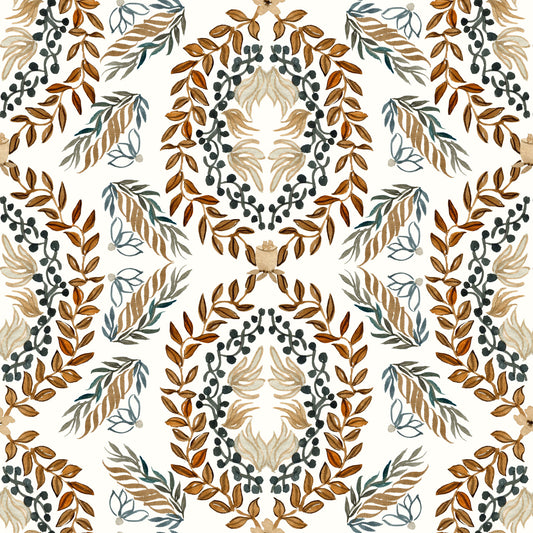 Watercolor Botanical Wreath Motif Wallpaper⁠