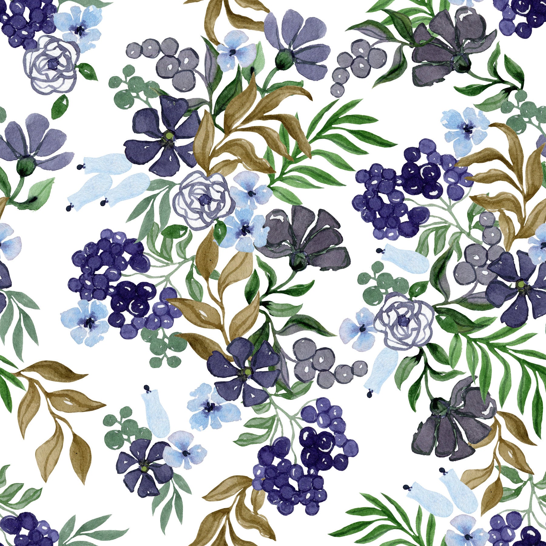 Watercolor Berry and Leaf Motif Wallpaper⁠