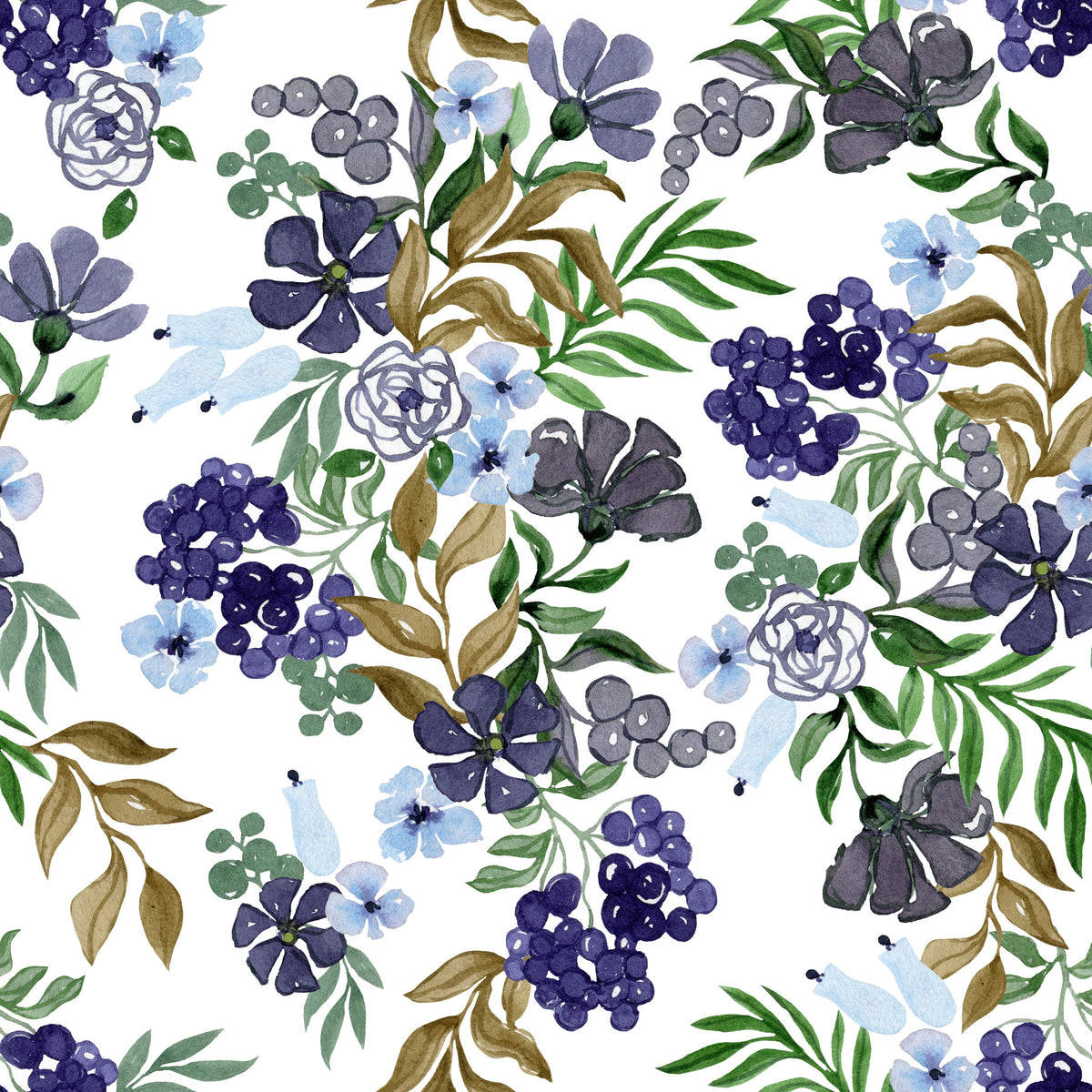 Watercolor Berry and Leaf Motif Wallpaper⁠ in your room