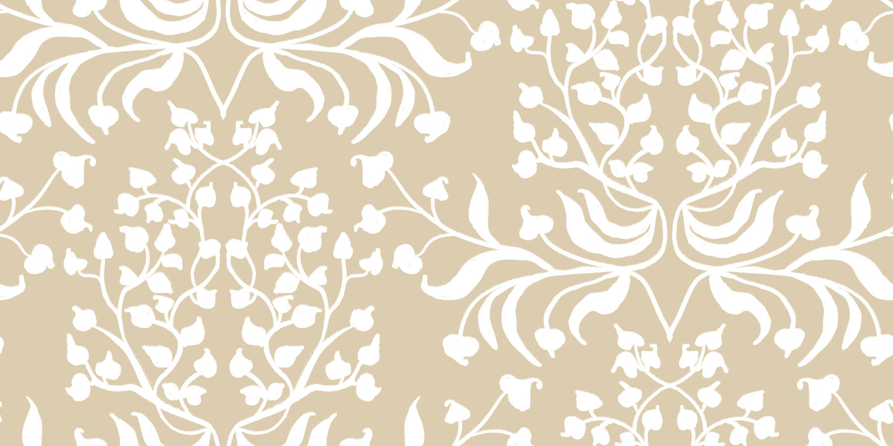 Cream and White Damask Silhouette Wallpaper⁠