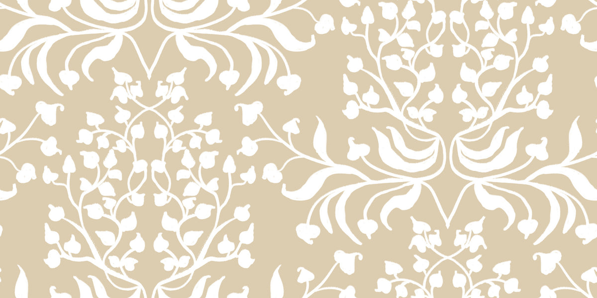 Cream and White Damask Silhouette Wallpaper⁠ in your room