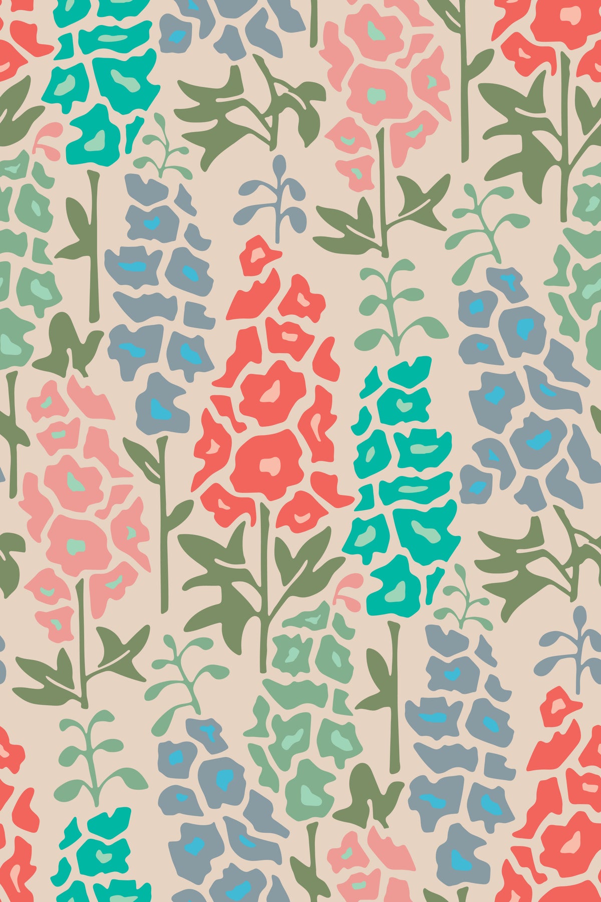 Delphinium Garden Retro Summer Floral Brights Wallpaper⁠ in your room