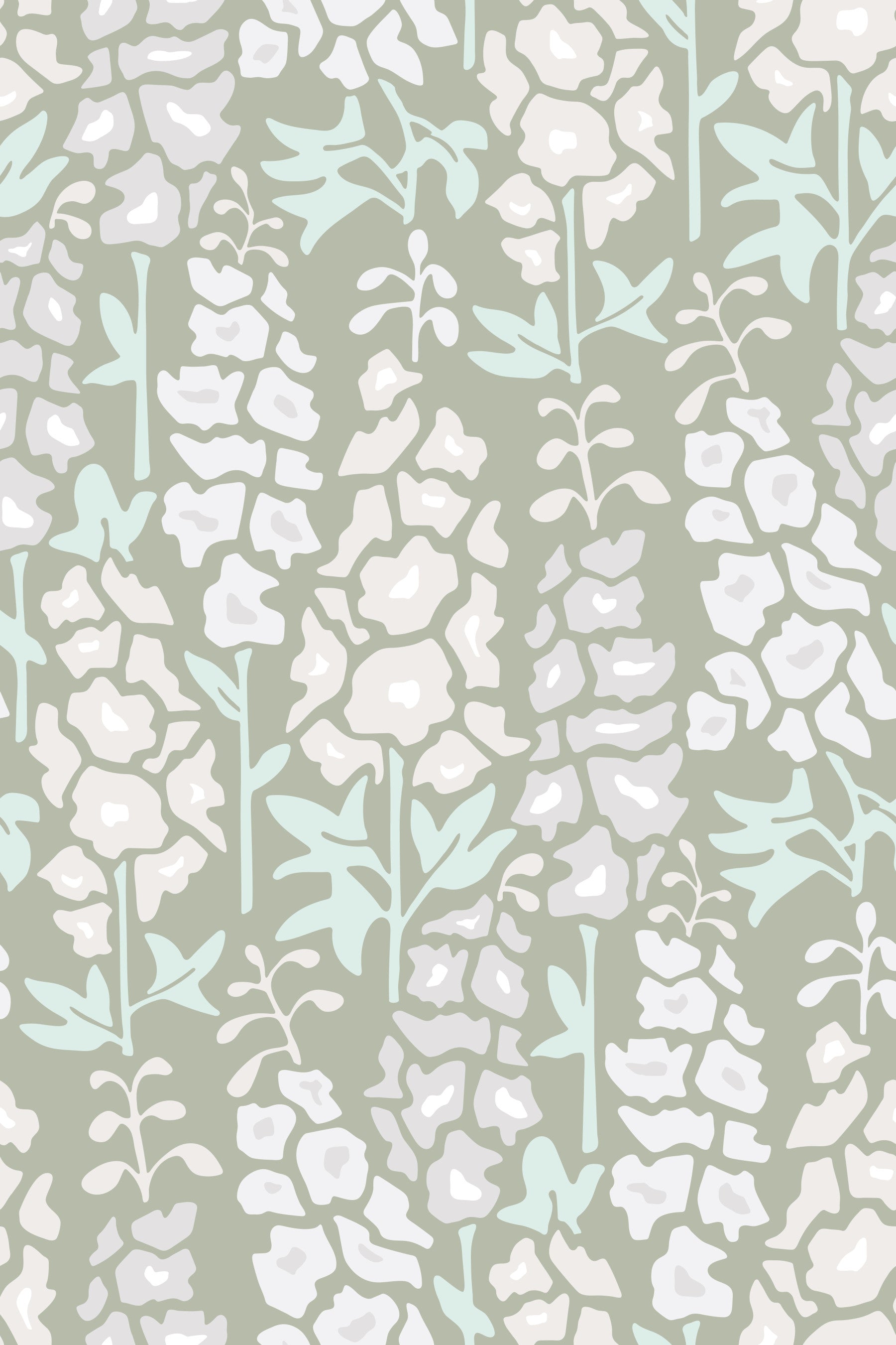 Delphinium Garden Retro Summer Floral White Gray Wallpaper⁠