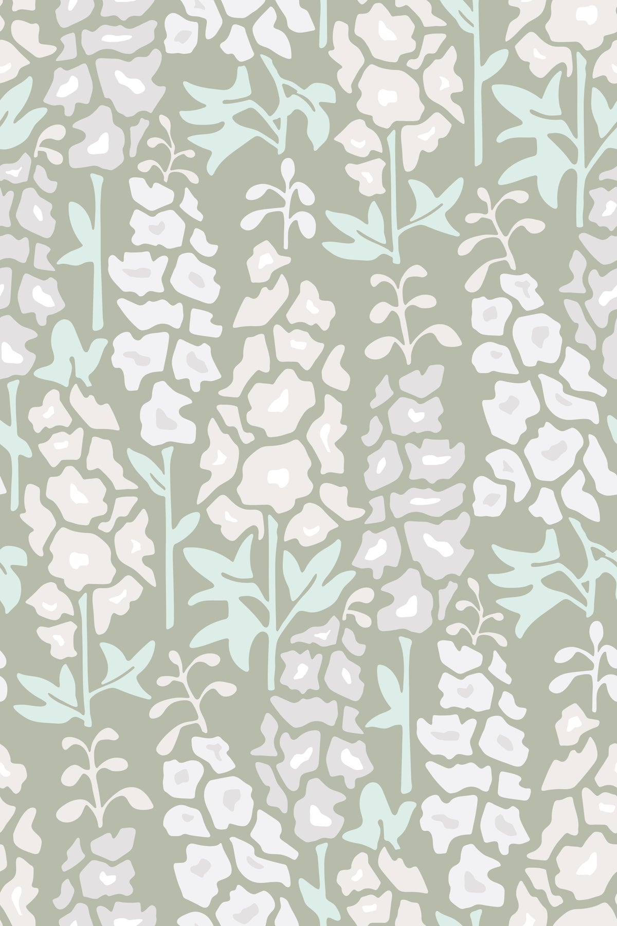 Delphinium Garden Retro Summer Floral White Gray Wallpaper⁠ in your room