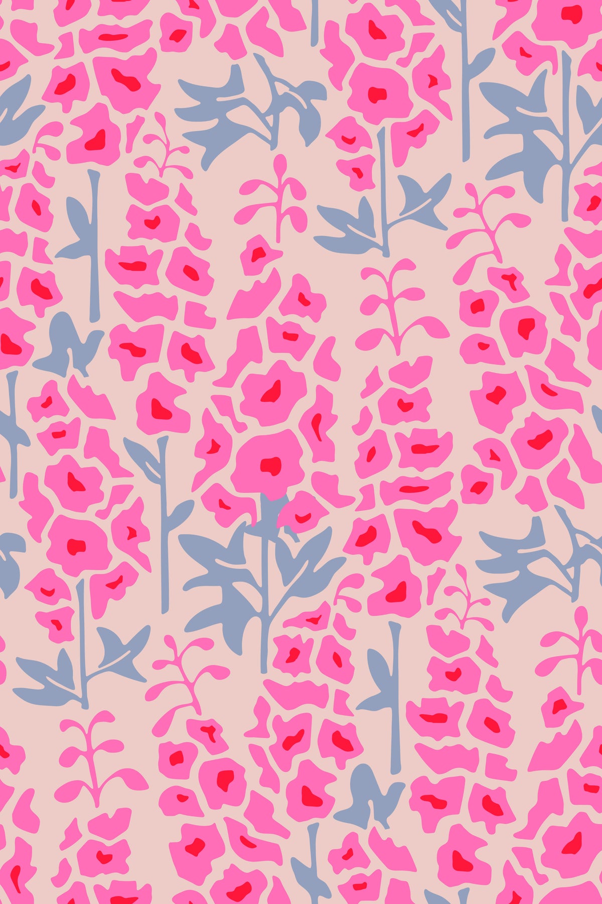 Delphinium Garden Retro Summer Floral Pretty Pink Wallpaper⁠ in your room — zoomed