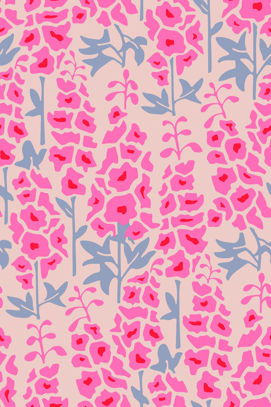 Delphinium Garden Retro Summer Floral Pretty Pink Wallpaper⁠