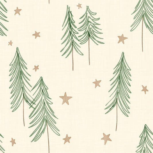 Woodland Pine Trees and Stars Winter Pattern - Green Ginger Wallpaper⁠