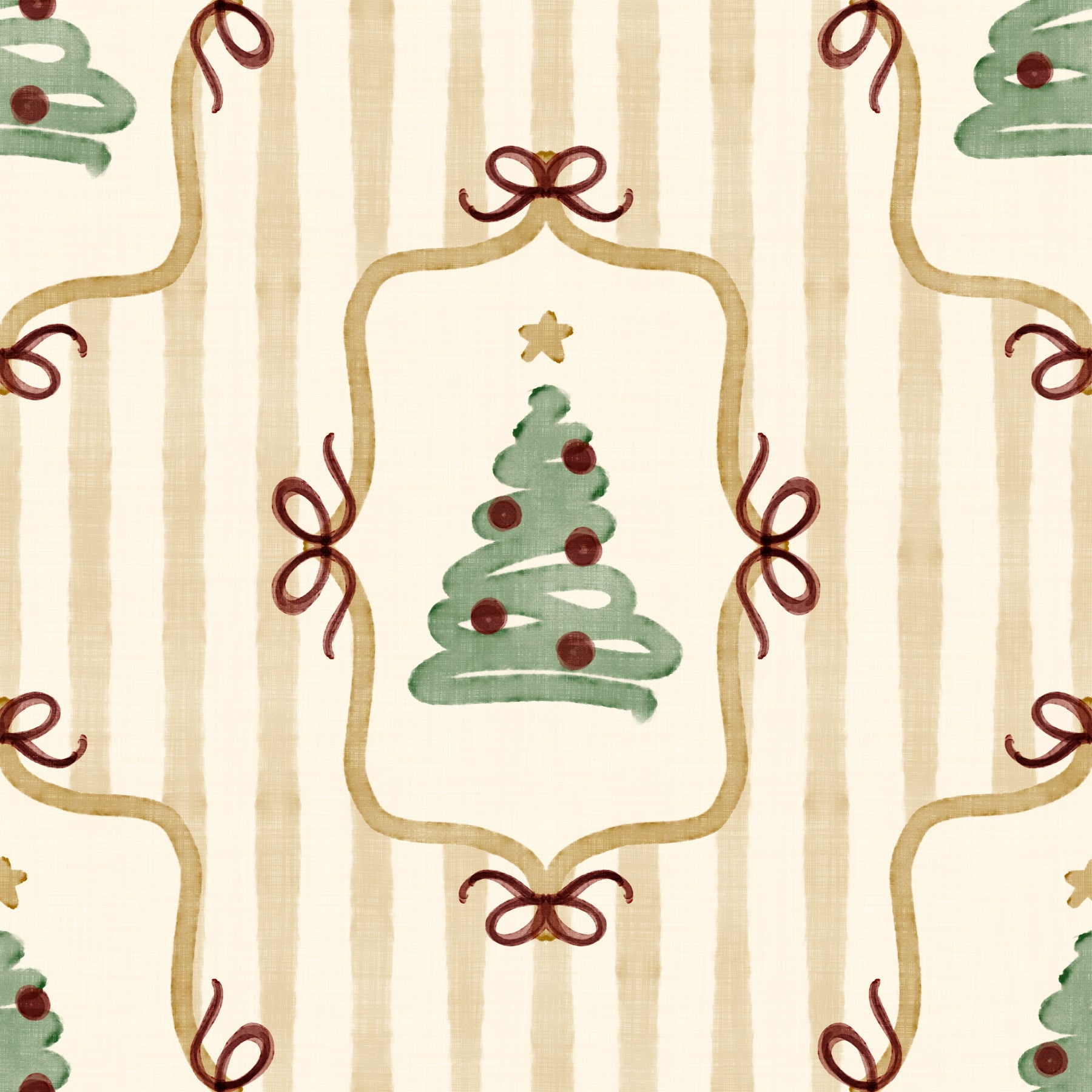 Preppy Christmas Tree Bows Ribbon Stripes - Antique Gold Yellow Wallpaper⁠