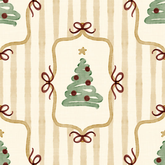 Preppy Christmas Tree Bows Ribbon Stripes - Antique Gold Yellow Wallpaper⁠