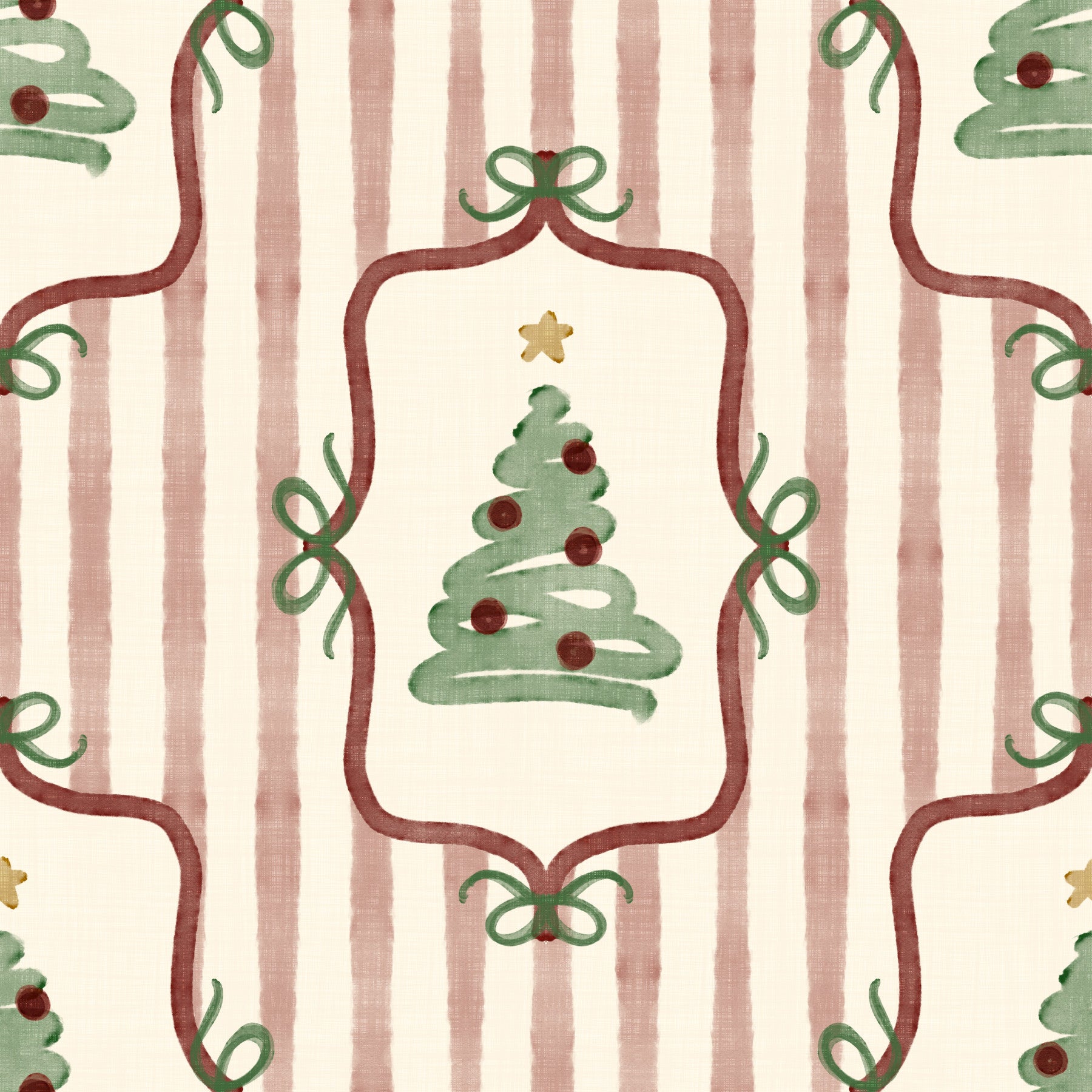 Preppy Christmas Tree Bows Ribbon Stripes - Cranberry Red Wallpaper⁠