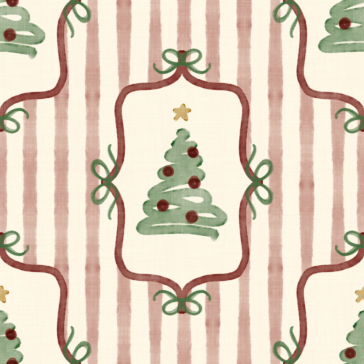 Preppy Christmas Tree Bows Ribbon Stripes - Cranberry Red Wallpaper⁠ in your room — zoomed